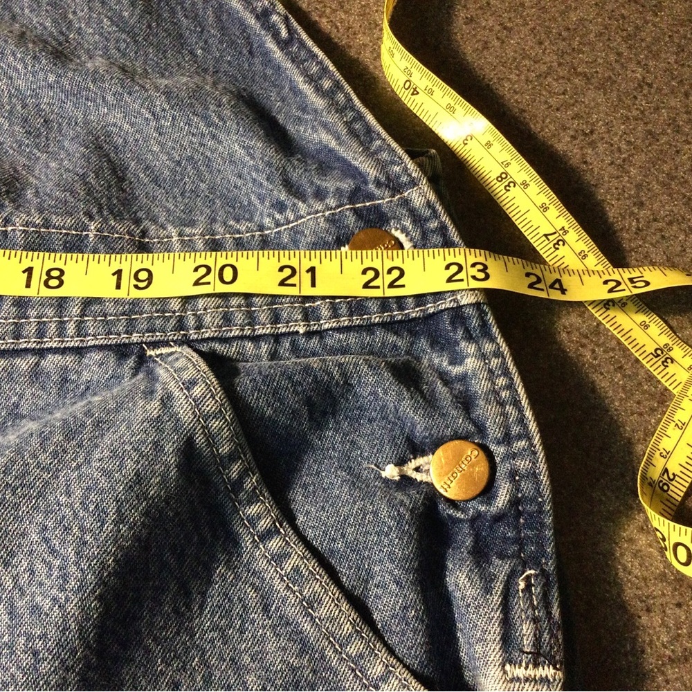 Carhartt Bib Overalls Mens 46x32 Blue Denim R08DNM Paint Splatter Workwear - Picture 6 of 9